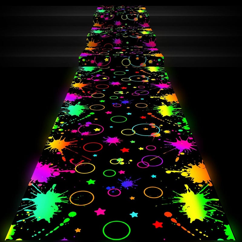 Haull 236 x 39 Inch Neon Light up Dance Floor Glow in The Dark Floor Runner Neon Party Decorations UV Blacklight Reactive Fluorescent Wall Props for Glow Disco Party Favors(Mixed) - Image 1